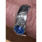 Vintage Thai Sterling Silver Blue Topaz Ring Wide Engraved Band