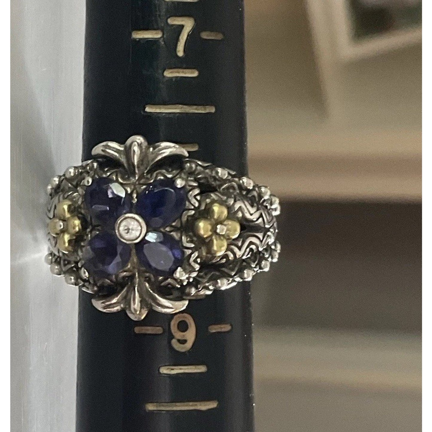 Barbara Bixby 925 18K Gold Multi Gemstone Flower Ring Size 8