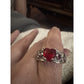 Sterling Silver Lab Created Red Heart Gemstone Ring 925 Filigree Size 8.5, 5.5g