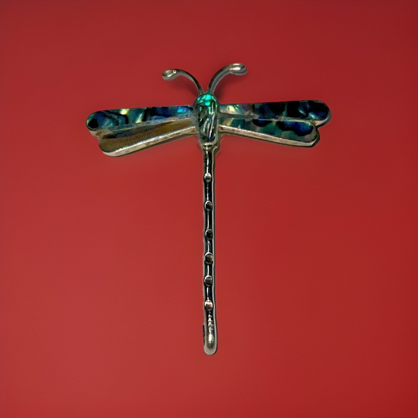 VINTAGE TAXCO TR-18 Dragonfly Abalone STERLING Silver 925 Pin/ Brooch 2.75” Tall