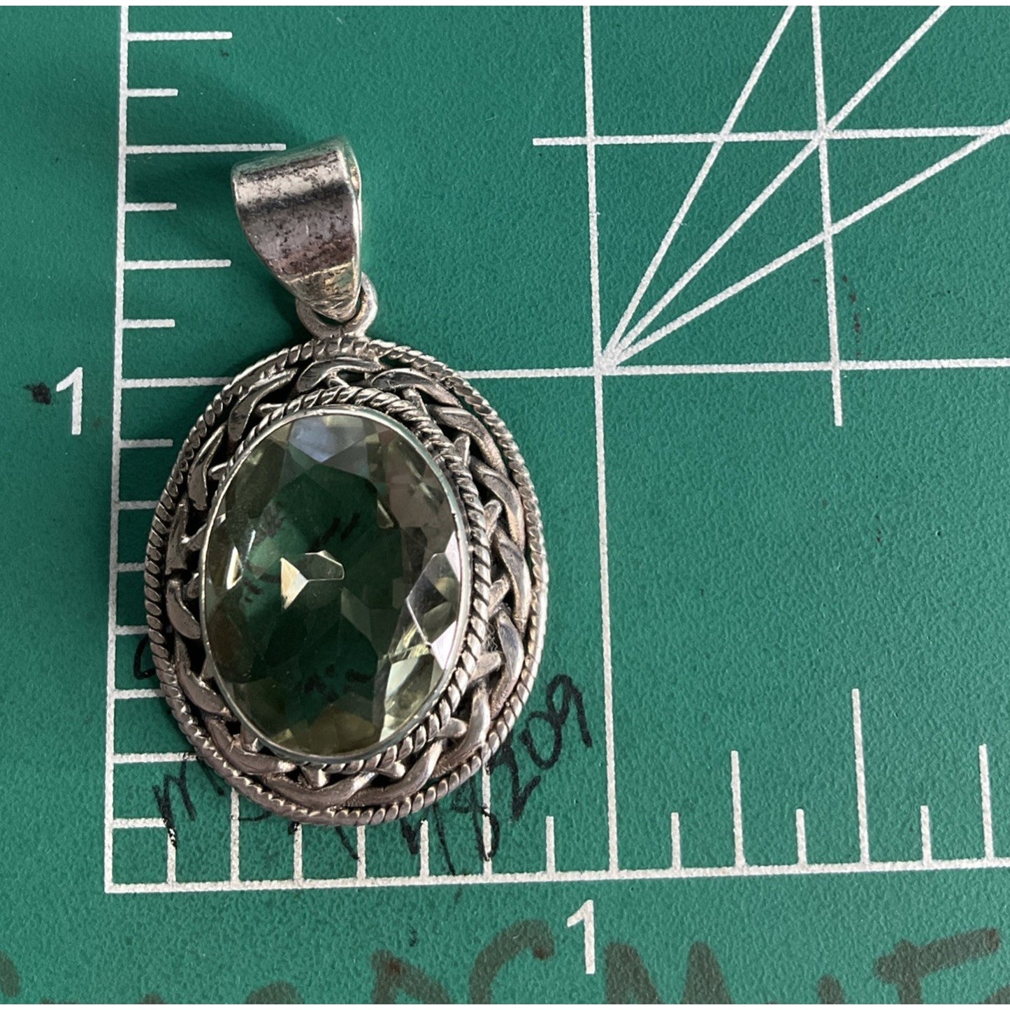 Vintage Prasiolite Sterling Silver Green Amethyst Oval Pendant And 925 Necklace