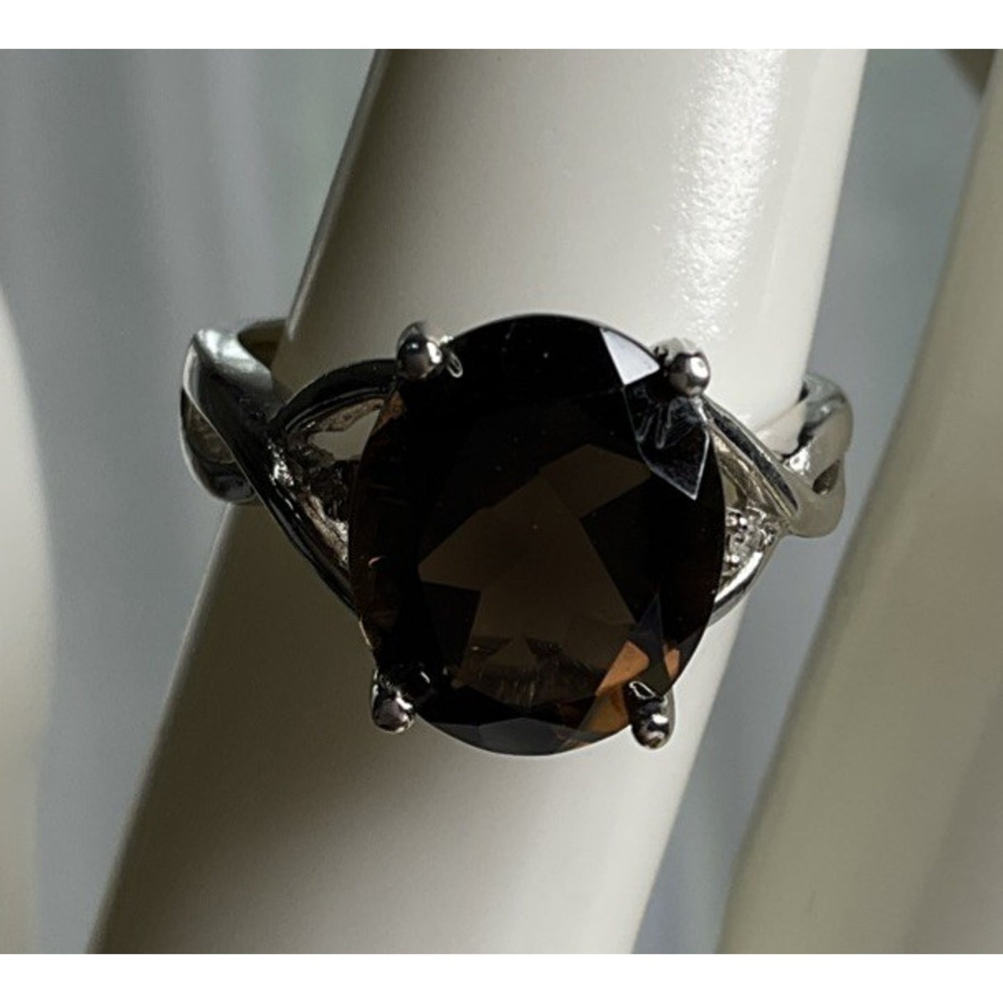 Vintage 925 Sterling Silver Smoky Quartz Statement Ring Size 7