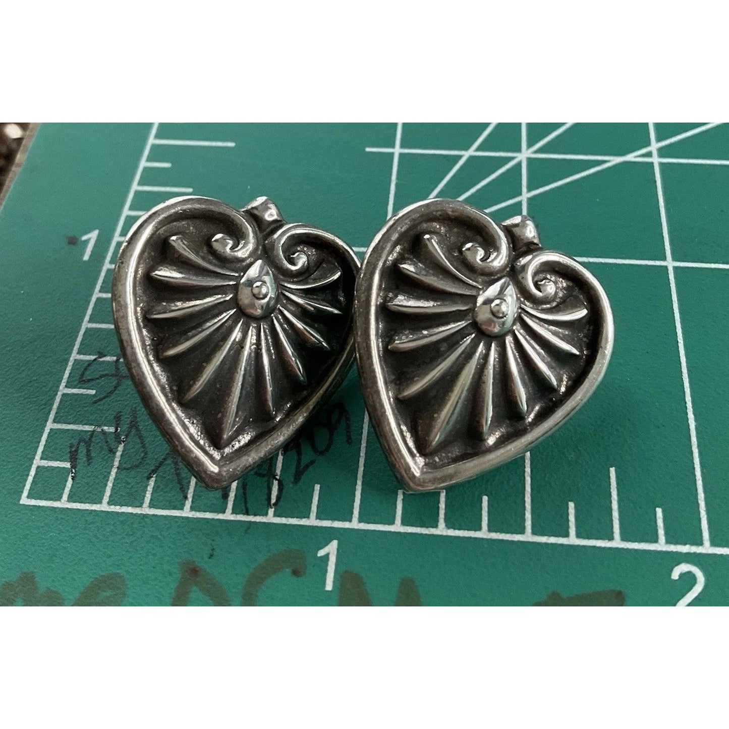 Vintage Sterling Silver Heart Stud Earrings Southwestern Style 925 Boho 7.2gr