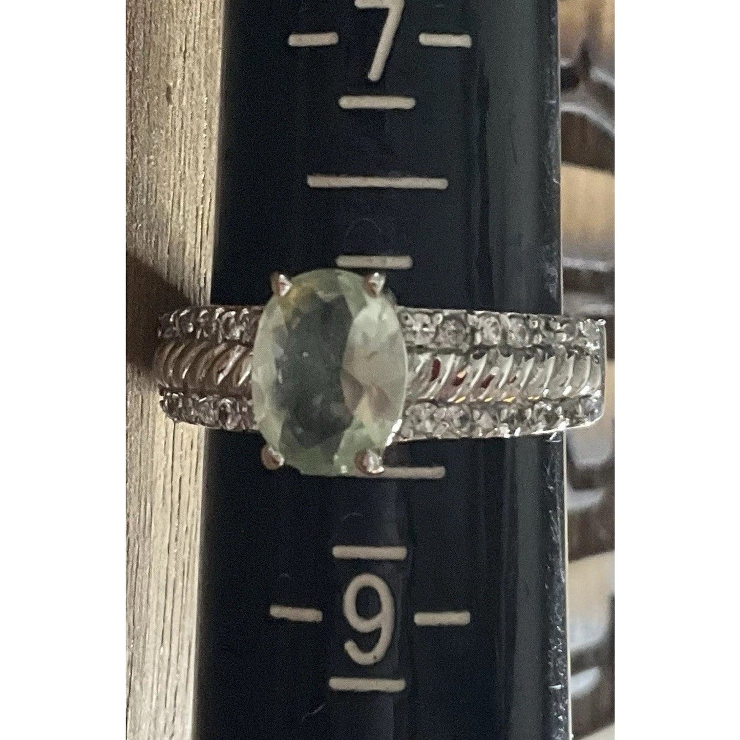 Sterling Silver Green Gemstone Halo Ring Oval Statement Ring 925 Size 8