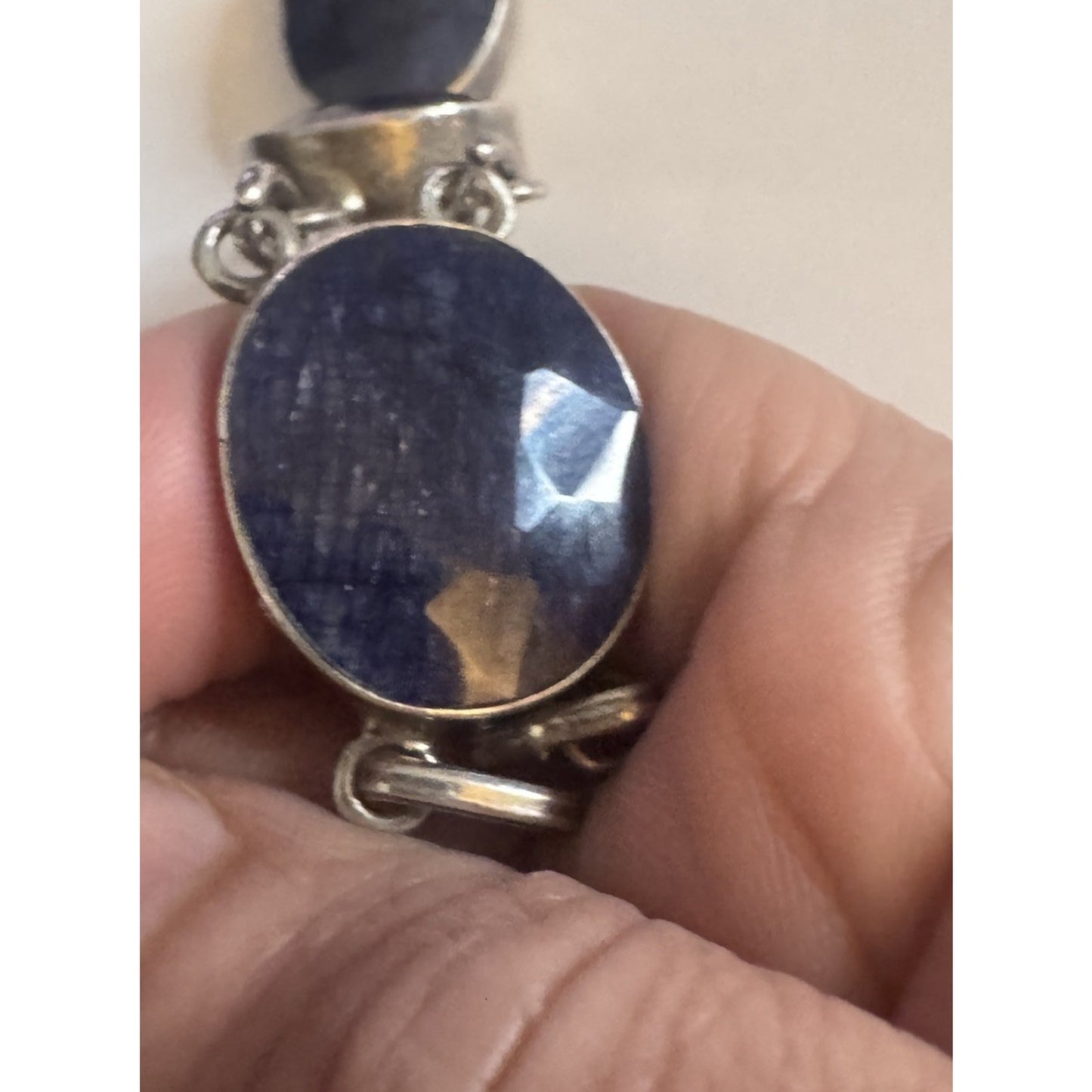 Vintage Sterling Silver Faceted Sodalite Bold Statement Bracelet 7.5 - 44g