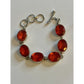 Sterling Silver 925 Orange Red Faceted Quartz Bracelet 30.5g Adjustable Toggle