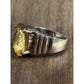 Vintage Sterling Silver 8.1g Citrine Ring Size 7.75 Ribbed Shoulder Design