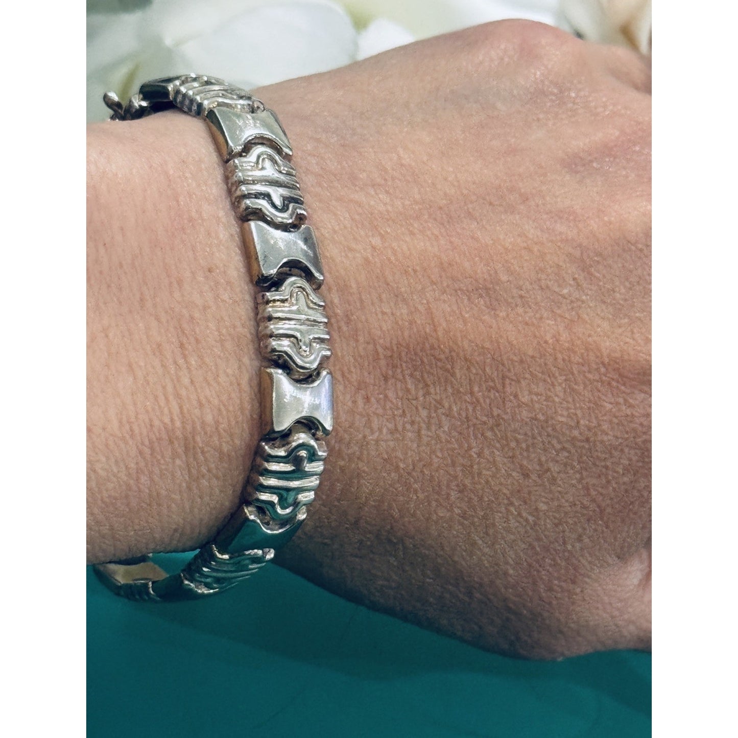 Vintage Italy 925 Sterling Silver Ornate Scroll Panel Link Bracelet 7.5” 16g