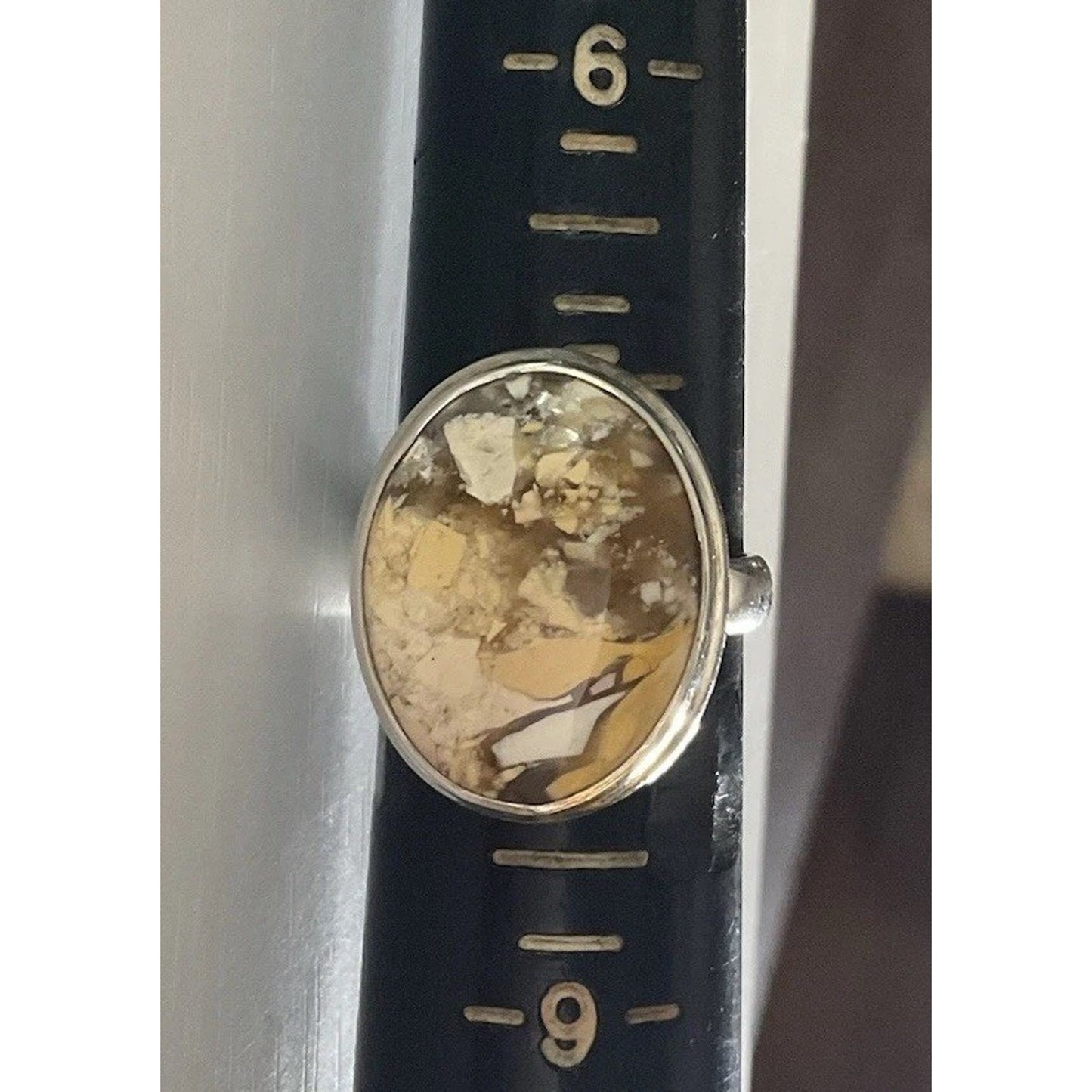 Sterling Silver Picture Jasper Ring 925 Size 7.5 Natural Earth Tone Stone