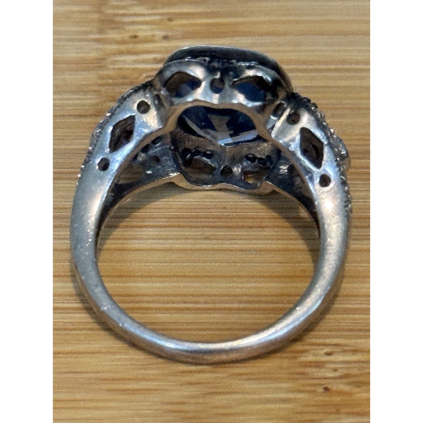 Vintage ESPO Sterling Silver Blue Topaz Ring Halo Joseph Esposito Size 8.5