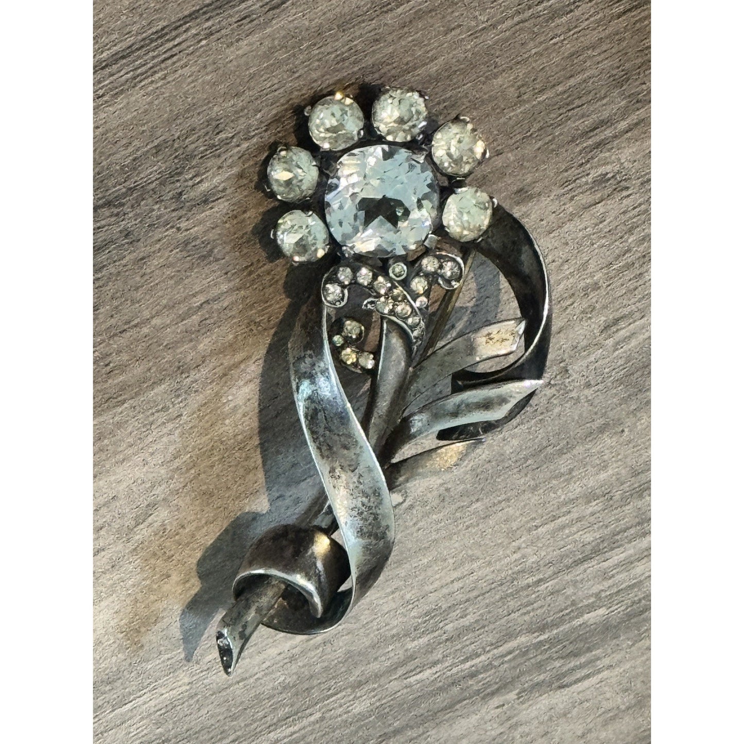Vintage Mazer Sterling Silver Rhinestone Flower Brooch 3” 30’s - 40s’ WWII 34 gr