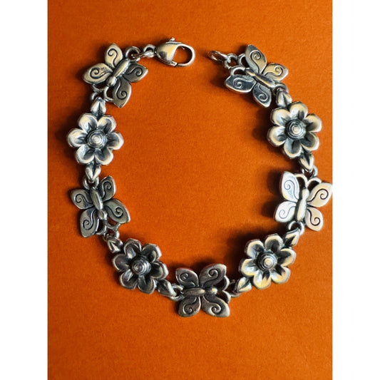 James Avery Retired RARE Butterflies and Blooms Flowers Bracelet w/ Box & Pouch Pre-Owned