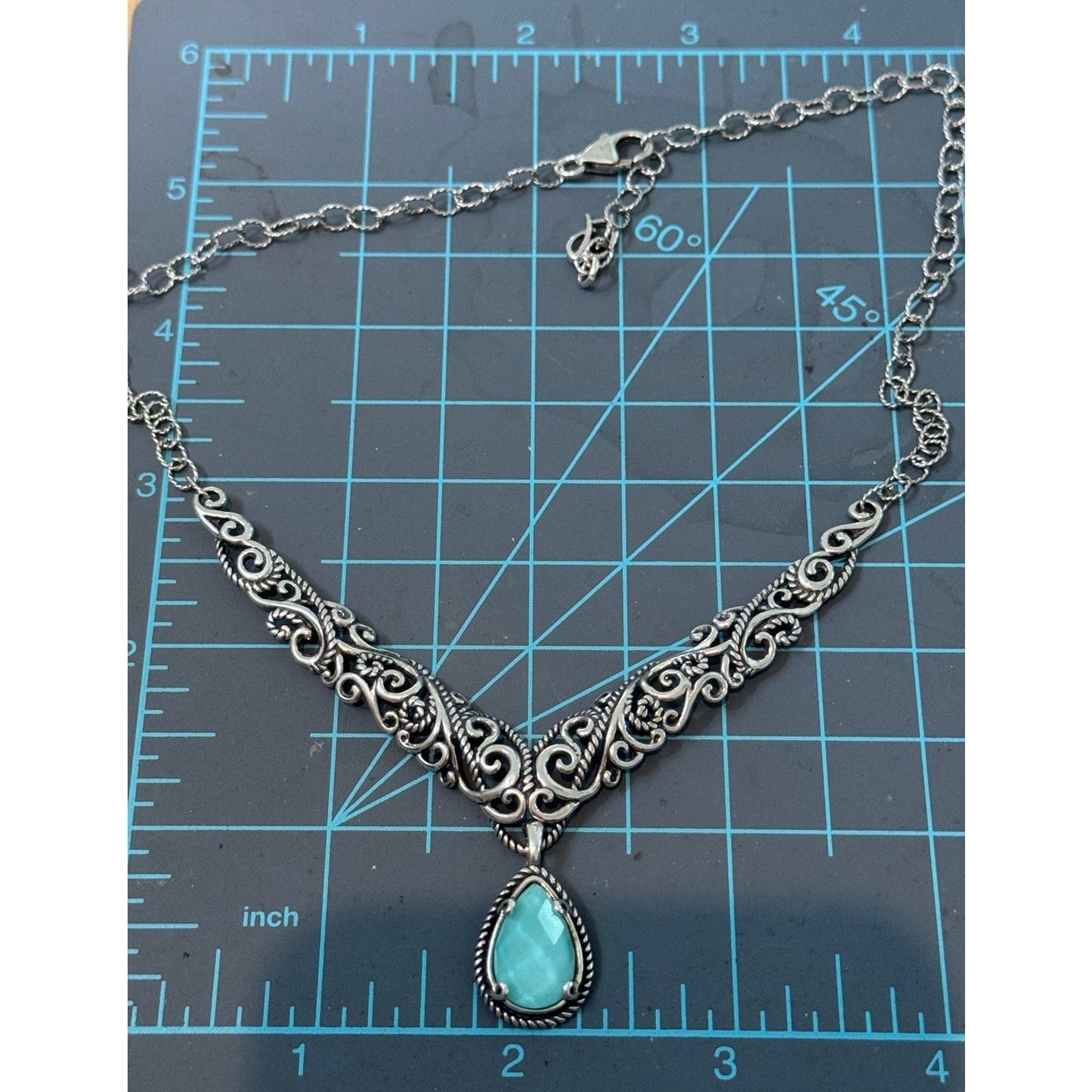New Carolyn Pollack Sterling Silver Turquoise Doublet Scroll Rope Bar Necklace