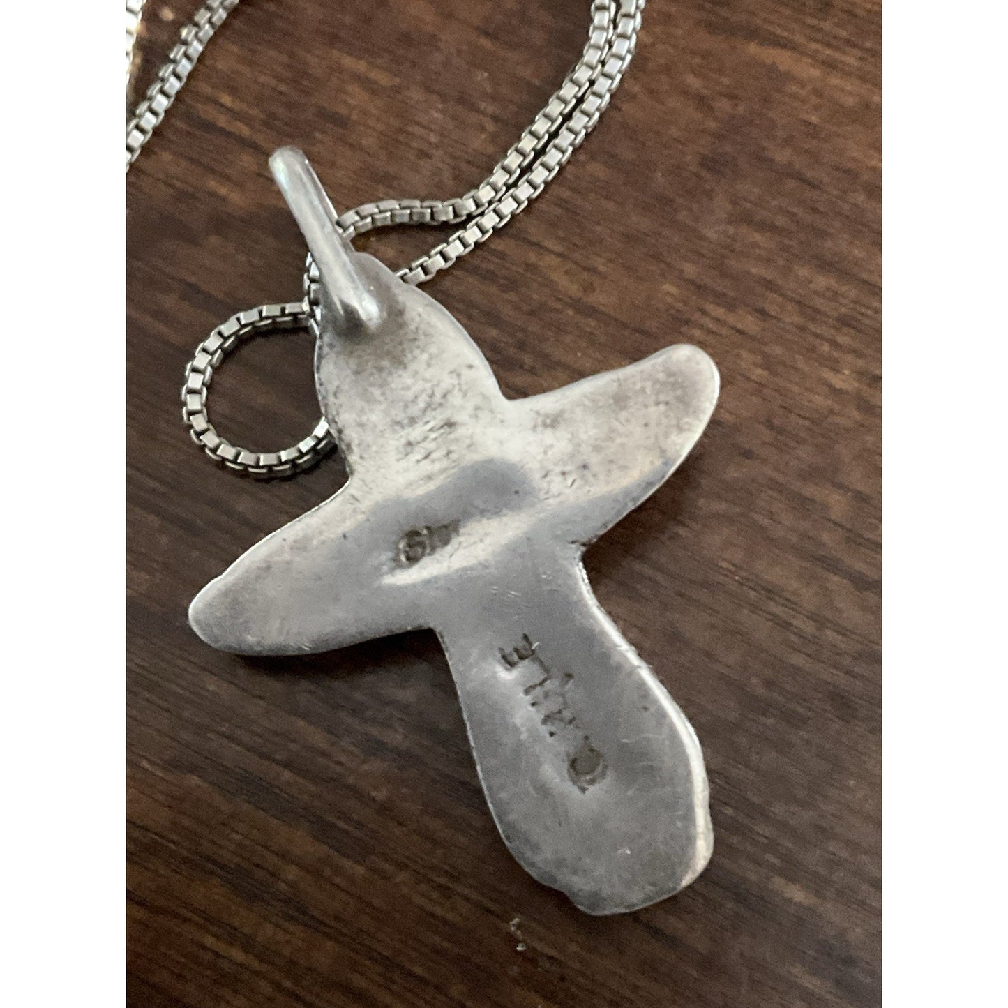 Vintage Sterling Turquoise Native American Signed Cross Pendant & 24” Chain 925