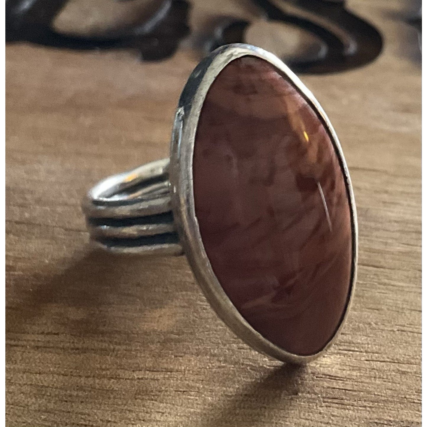 Handmade Sterling Silver Red Jasper Ring Size 7.5 Large Oval Cabochon
