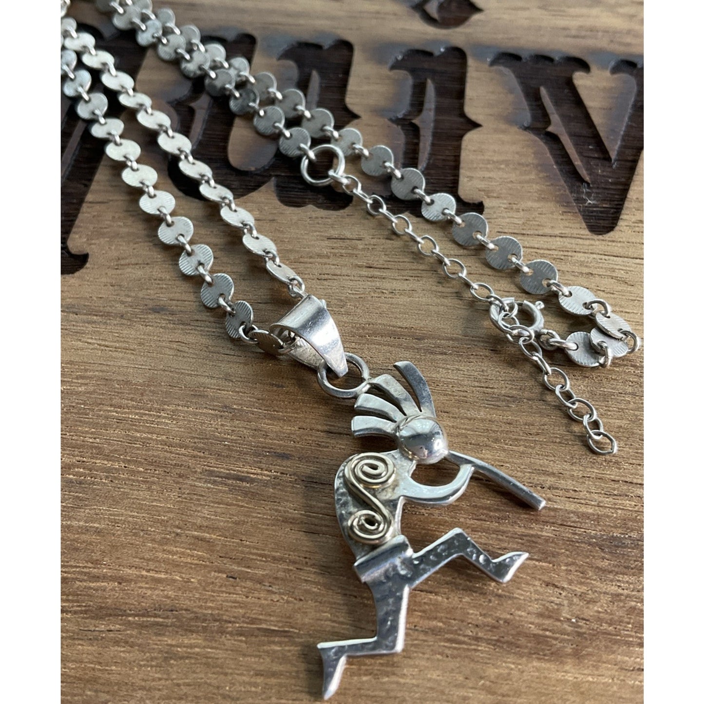 Vintage 14K Gold & Sterling Silver Kokopelli Pendant Necklace 20” Southwestern