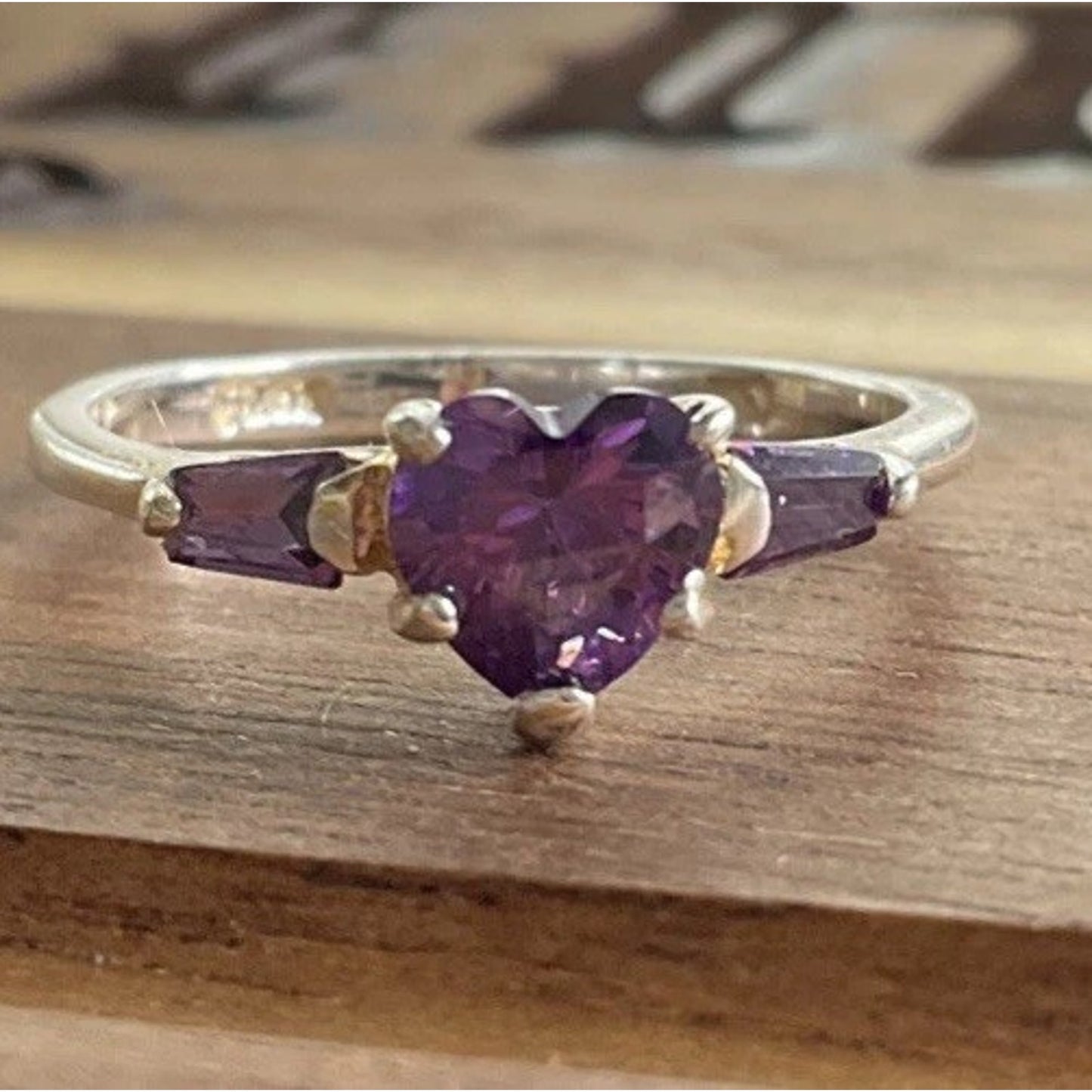 Sterling Silver Amethyst Heart Ring Purple Gemstone Accent 925 Ring Size 6.5