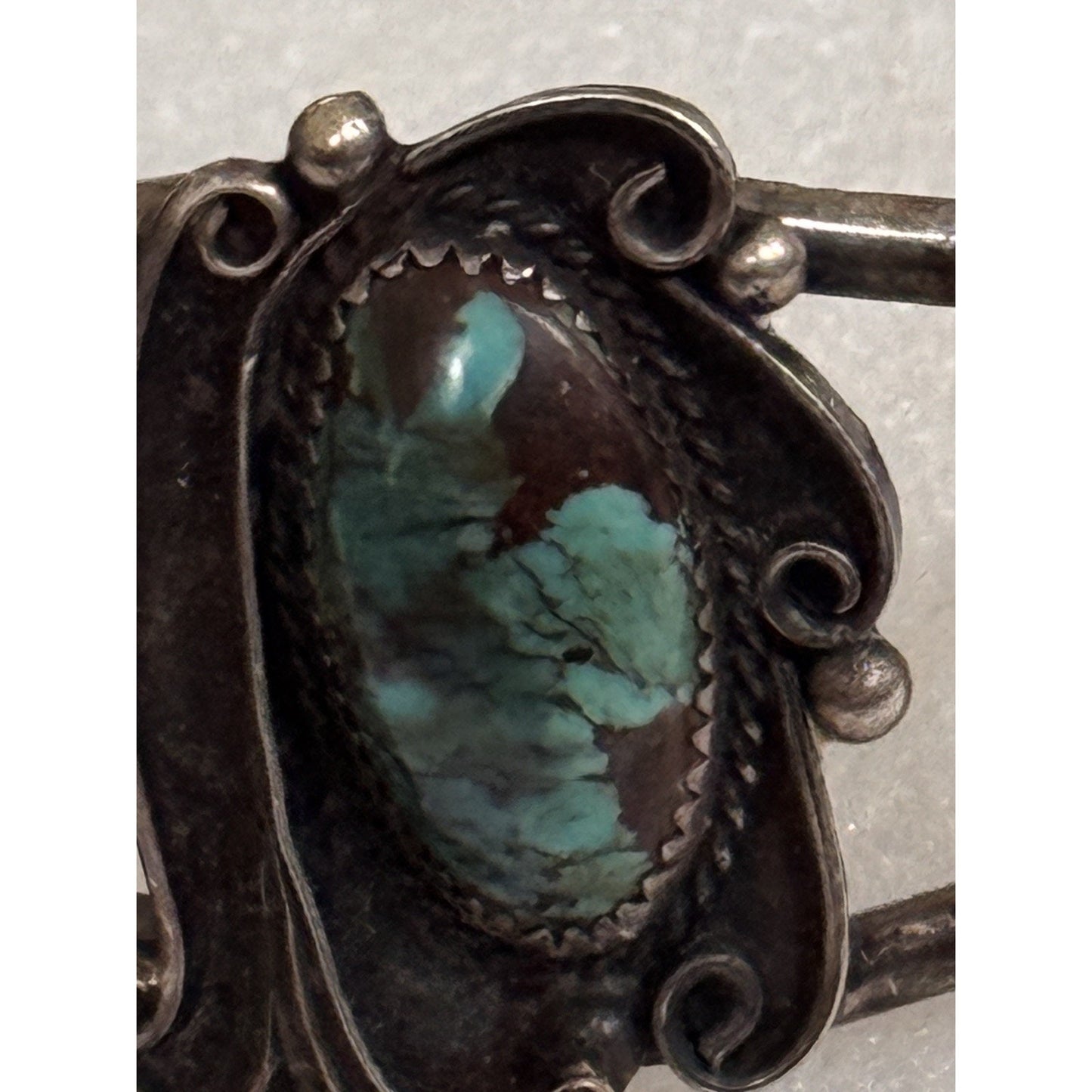 Vintage Navajo Sterling Royston Turquoise Cuff Bracelet Signed Artist KM 70s-80s