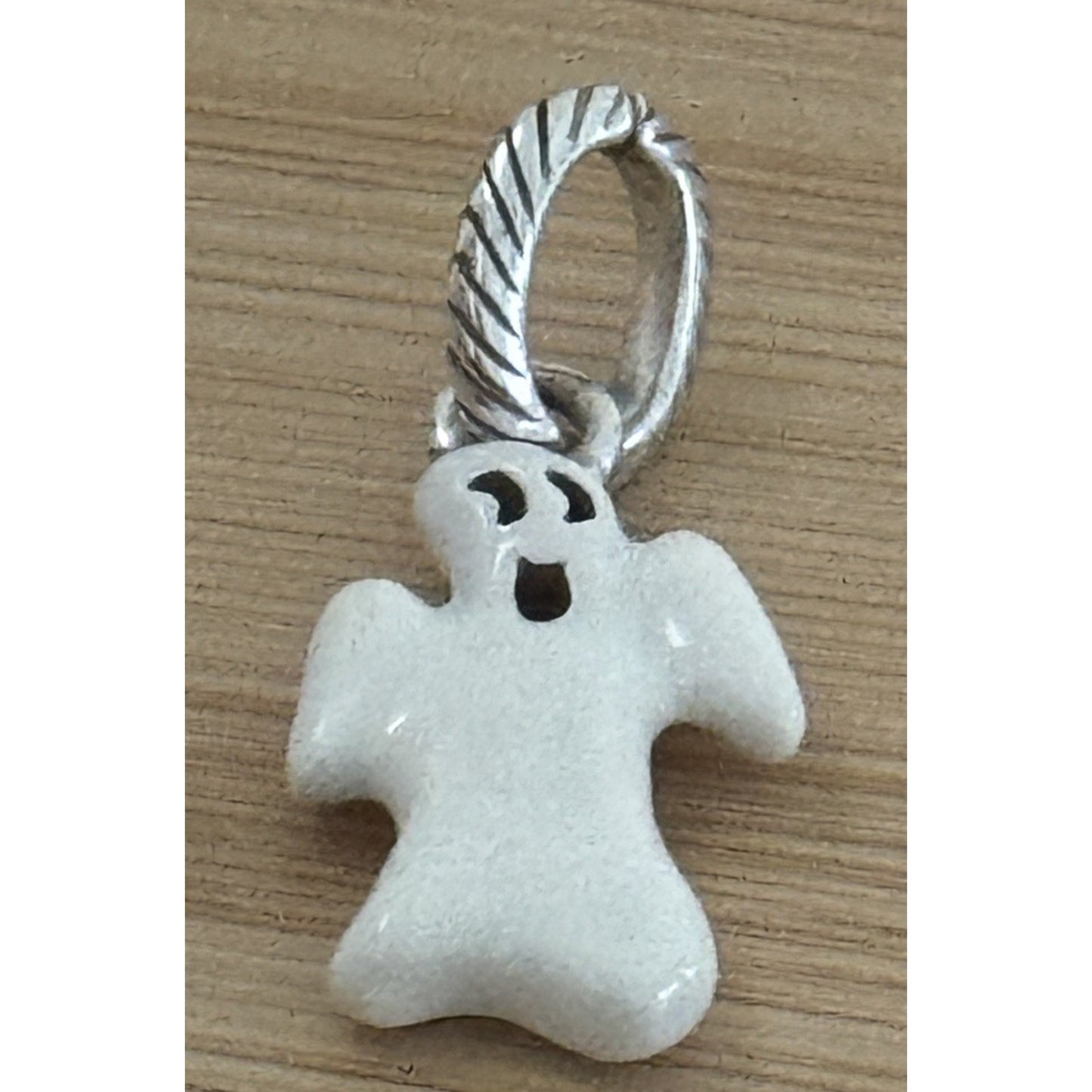 Brand New Brighton Halloween Retired SPOOKY White Enamel Ghost Charm Or Pendant