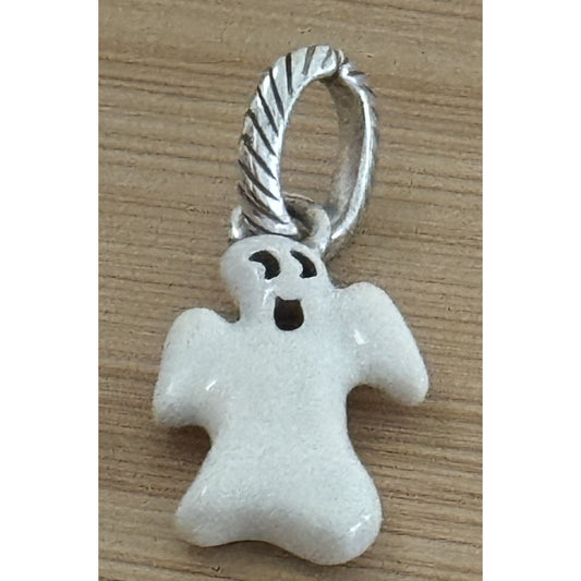 Brand New Brighton Halloween Retired SPOOKY White Enamel Ghost Charm Or Pendant