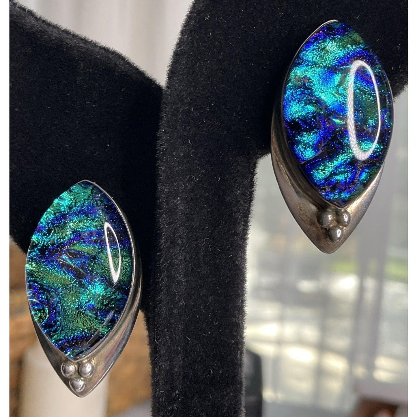 Vintage Jay King DTR Sterling Silver Dichroic Glass Statement Earrings 16g
