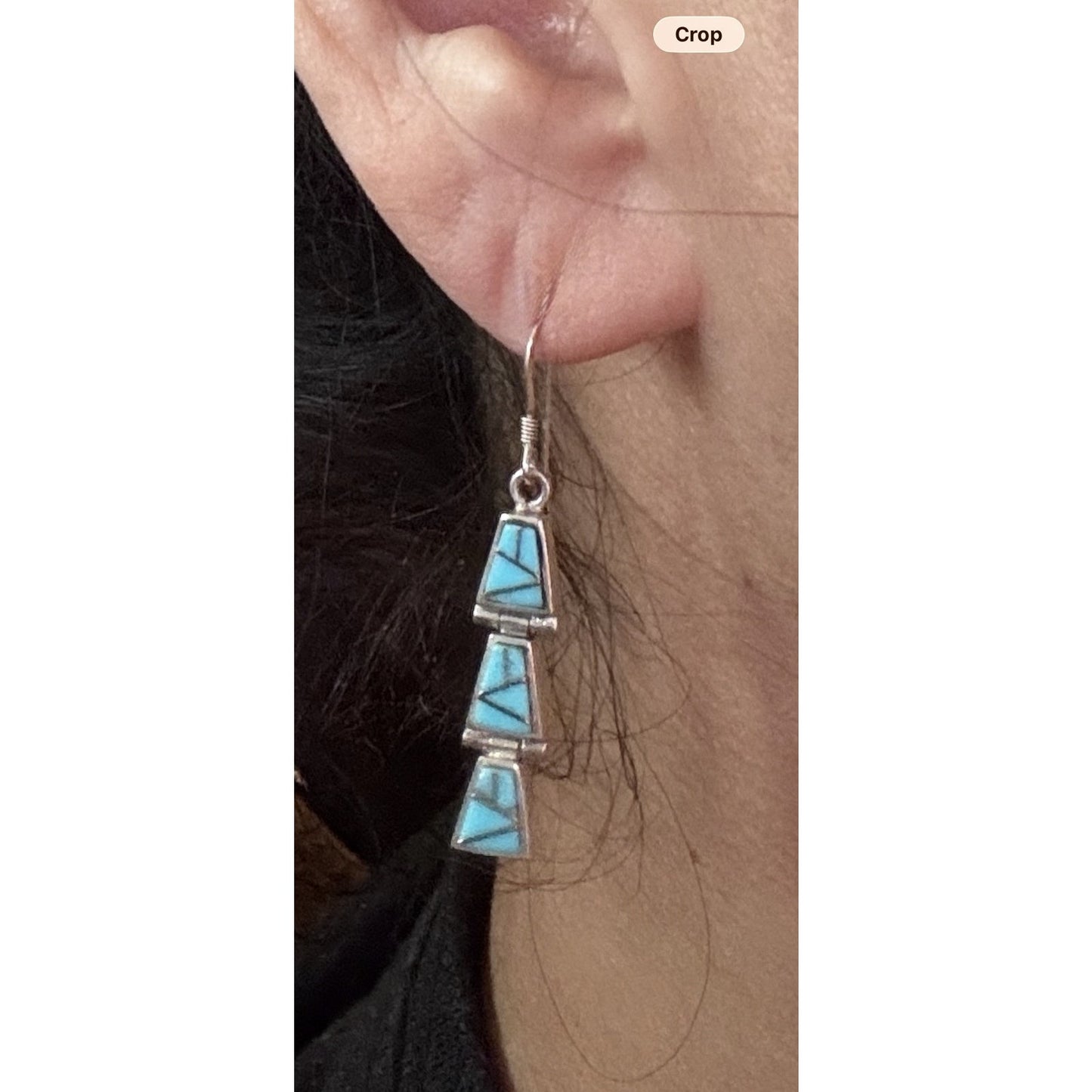 Vintage Sterling Silver Turquoise Inlay Southwestern Dangle Earrings 2.5”