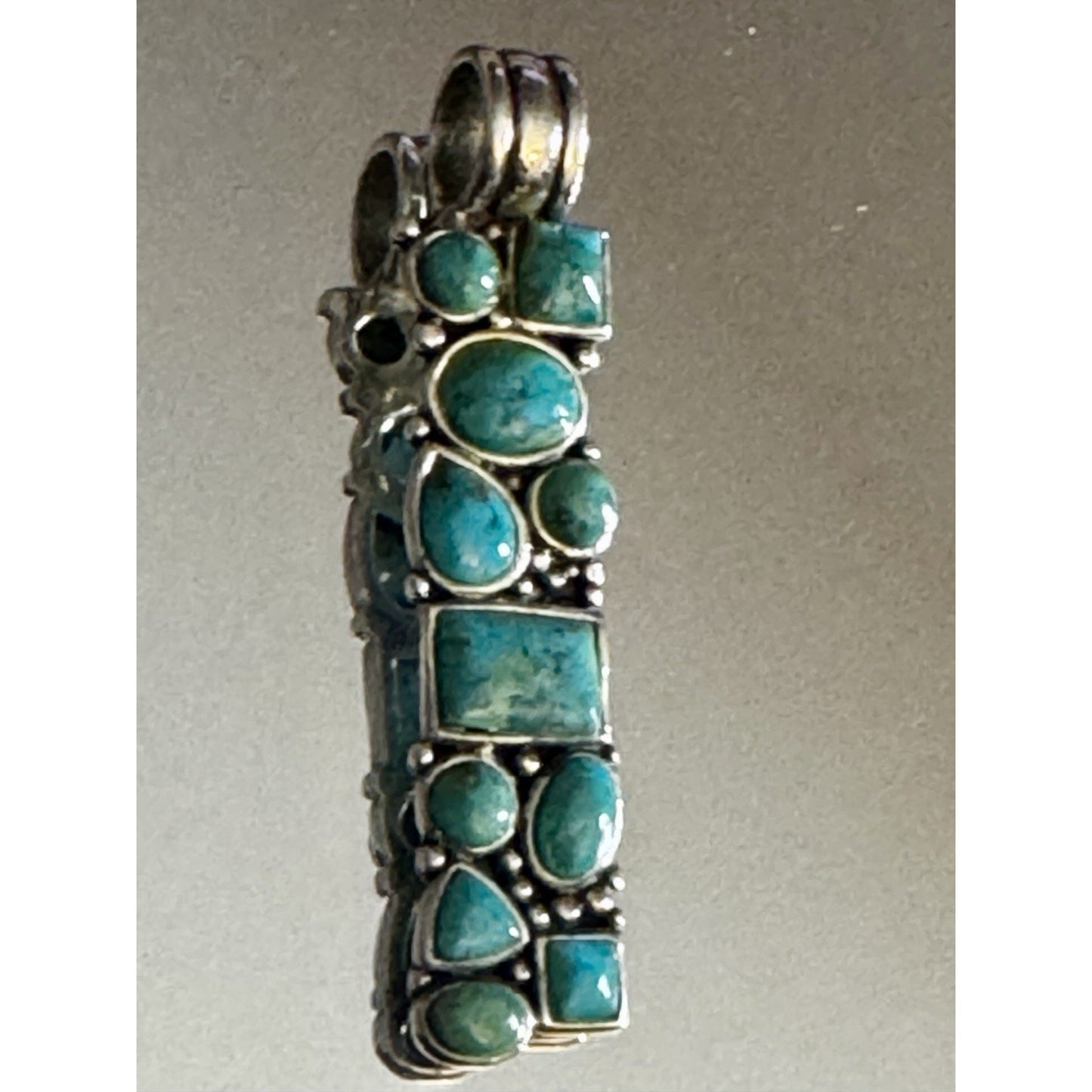 Vintage Sterling Silver Turquoise Multi-Stone Pendant 925 Southwestern Style