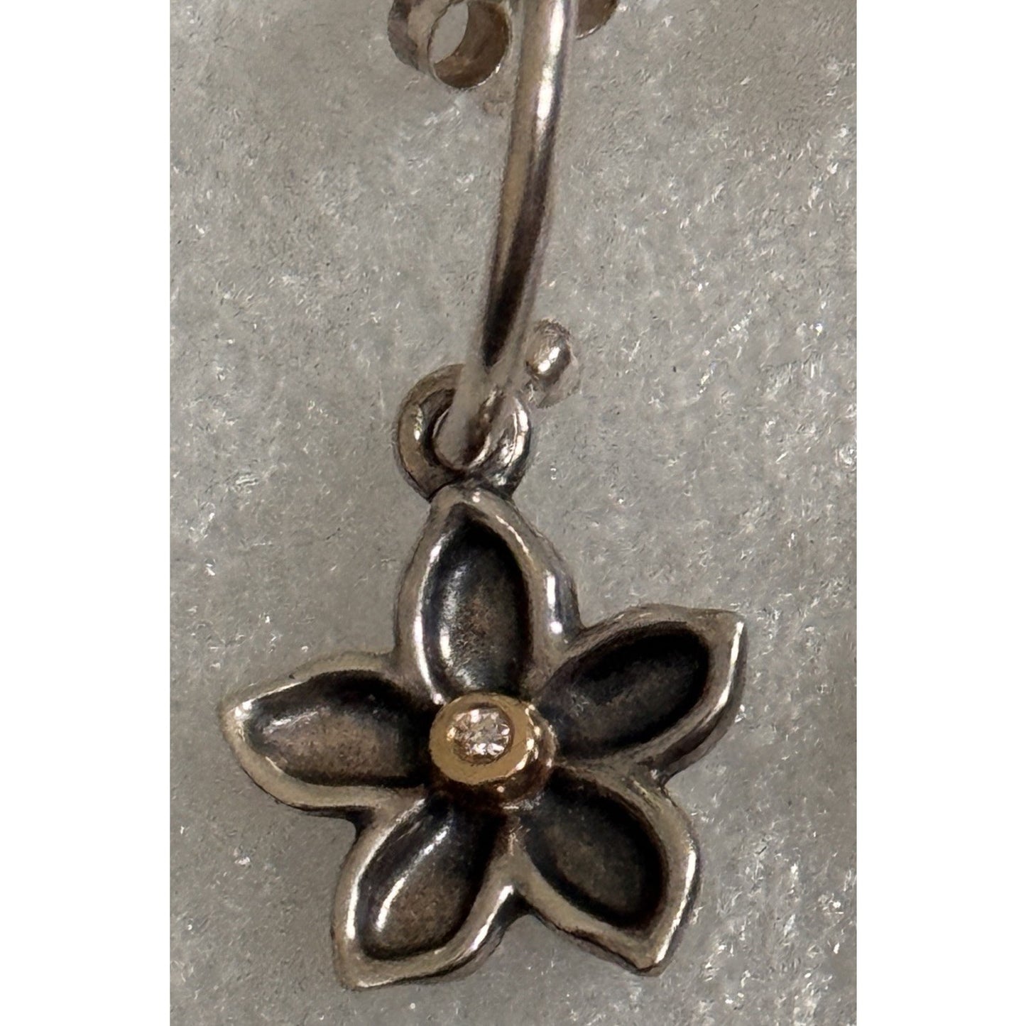 Retired Pandora Sterling And Gold Diamond Flower Changeable Earrings