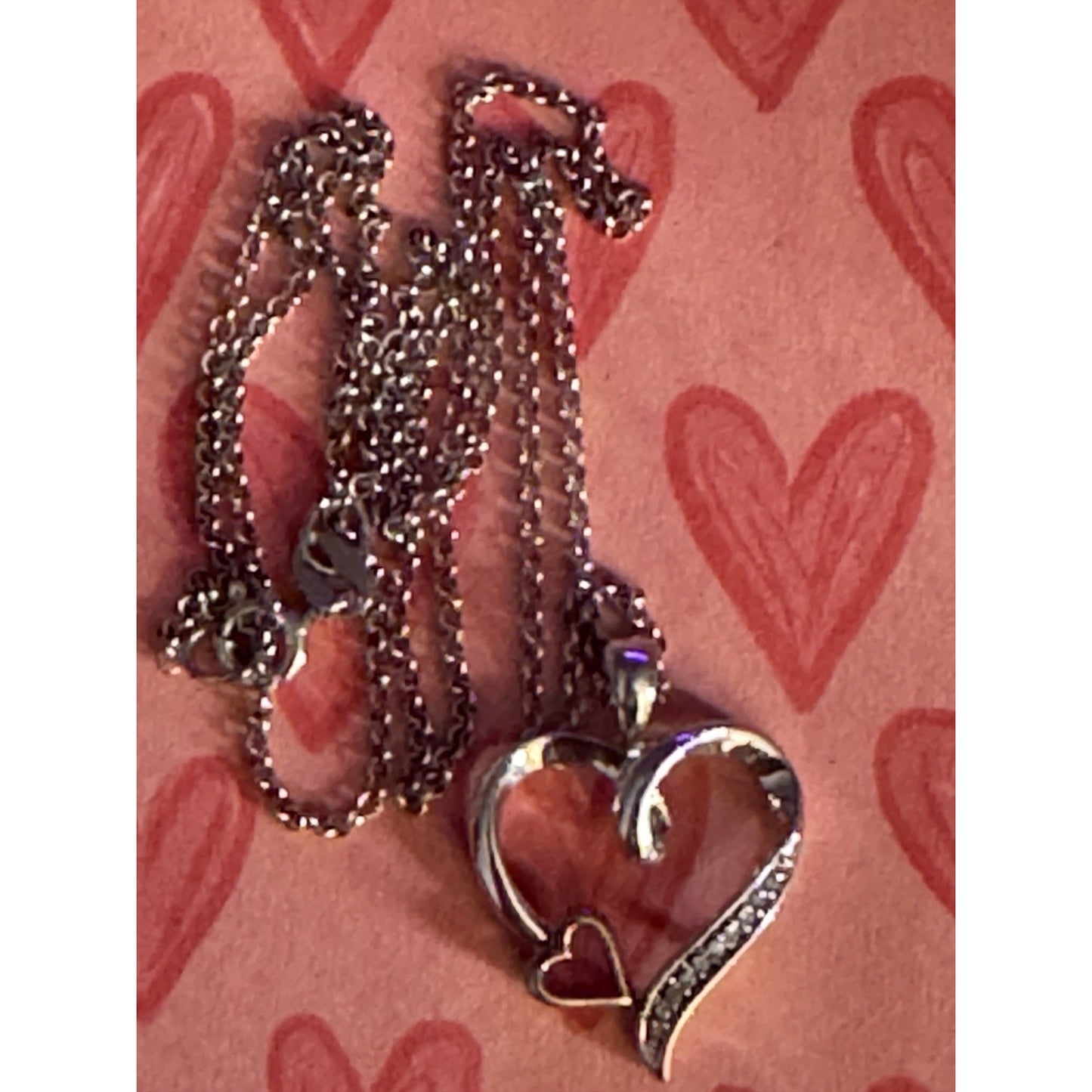Helzberger Sterling Silver 925 & 10kt Gold Diamond Heart Pendant Necklace 17”