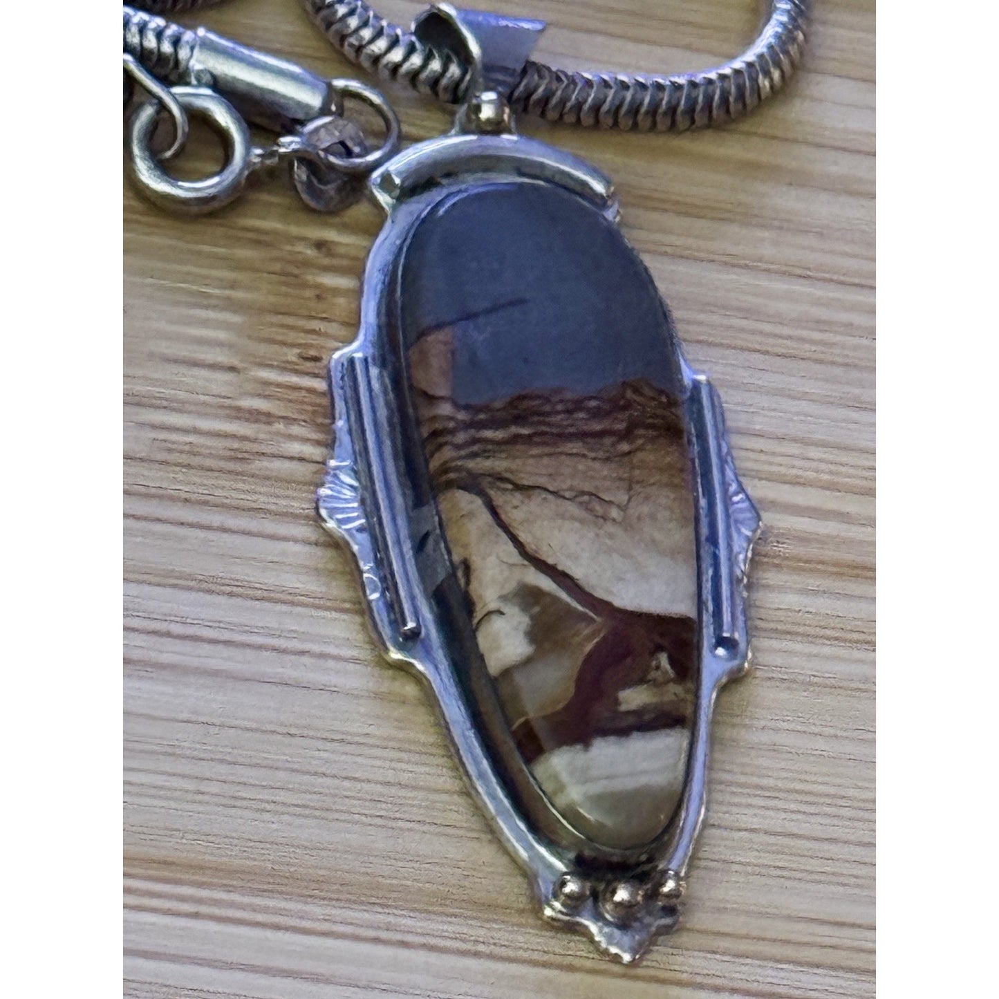 Vintage SHANO 97 Sterling Jasper Southwestern Pendant Necklace 24” Italy 925 24g