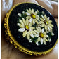 Vintage Italian Micro Mosaic Daisy Floral Black Mid Century Brooch Made In Italy