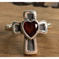 Retired James Avery Religious Garnet Heart Cross Sterling Silver Ring Size 5.5