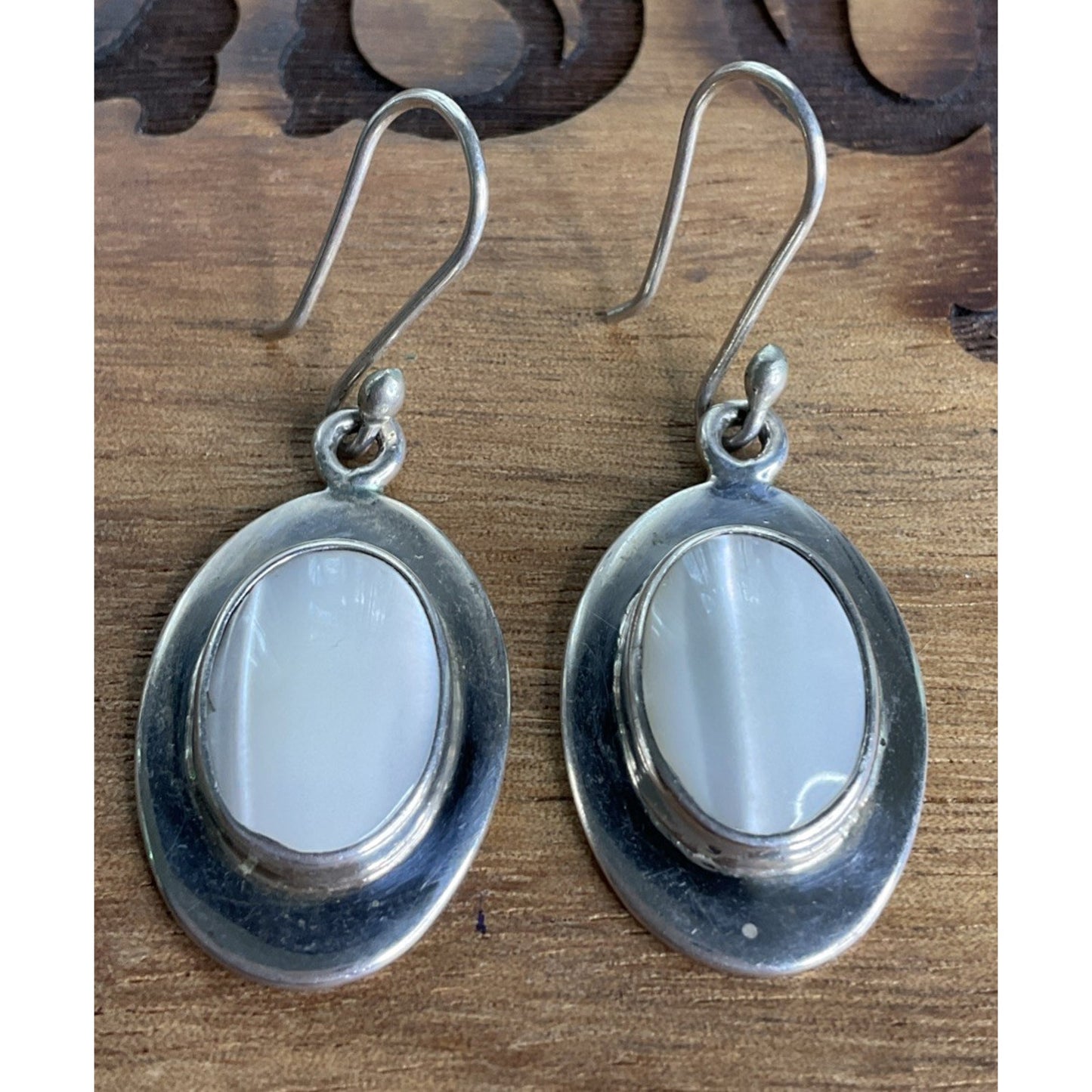 Vintage Sterling Silver Mother of Pearl MOP Dangle Drop Earrings 925