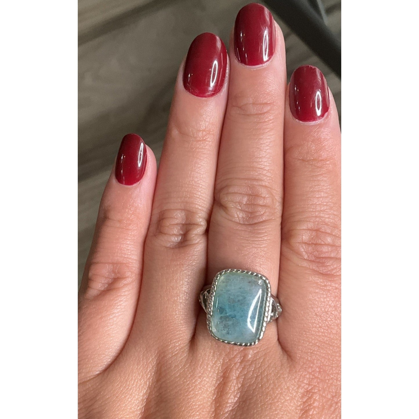 Vintage Leg Aquamarine Cabochon Sterling Silver Cocktail Statement Ring Sz 10.25