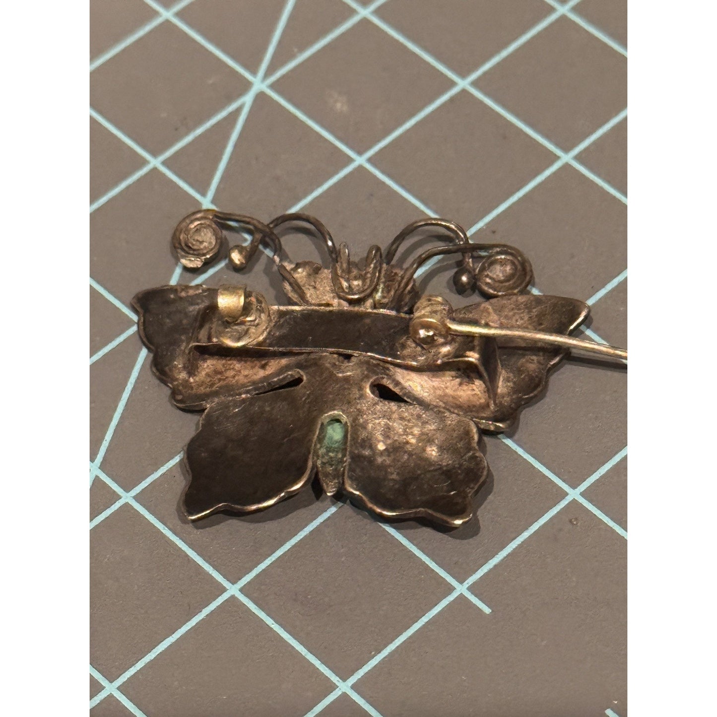 Vintage Sterling Silver Turquoise Butterfly Brooch Southwestern Natural Matrix