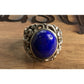 Vintage Lapis Lazuli Sterling Silver Ring Thailand J Filigree Statement Size 7.5