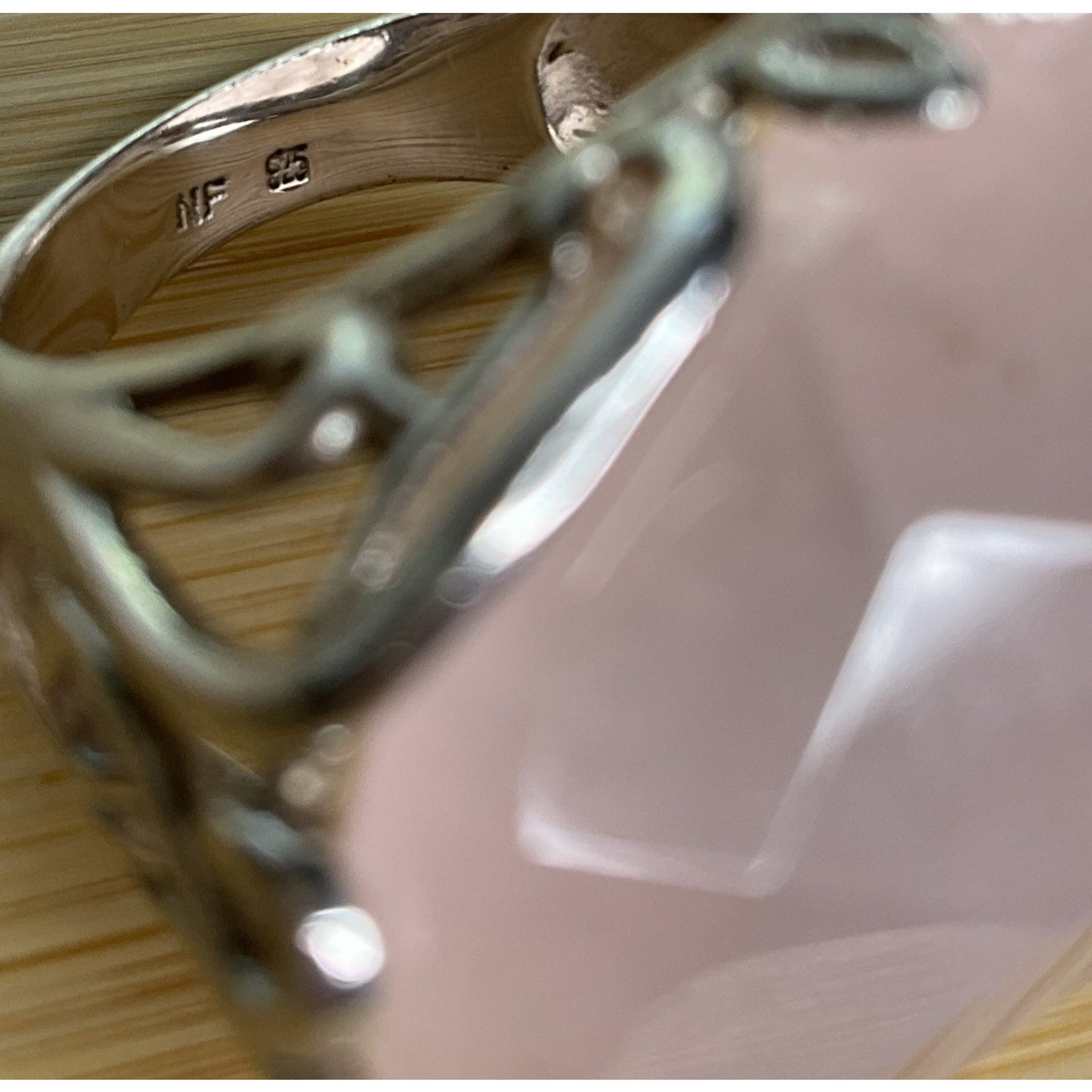 Vintage Sterling Silver Pink Faceted Rose Quartz Statement Ring Size 8.5