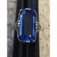 Vintage Sterling Silver Ring with Large Blue Glass Emerald Cut Stone Art Deco