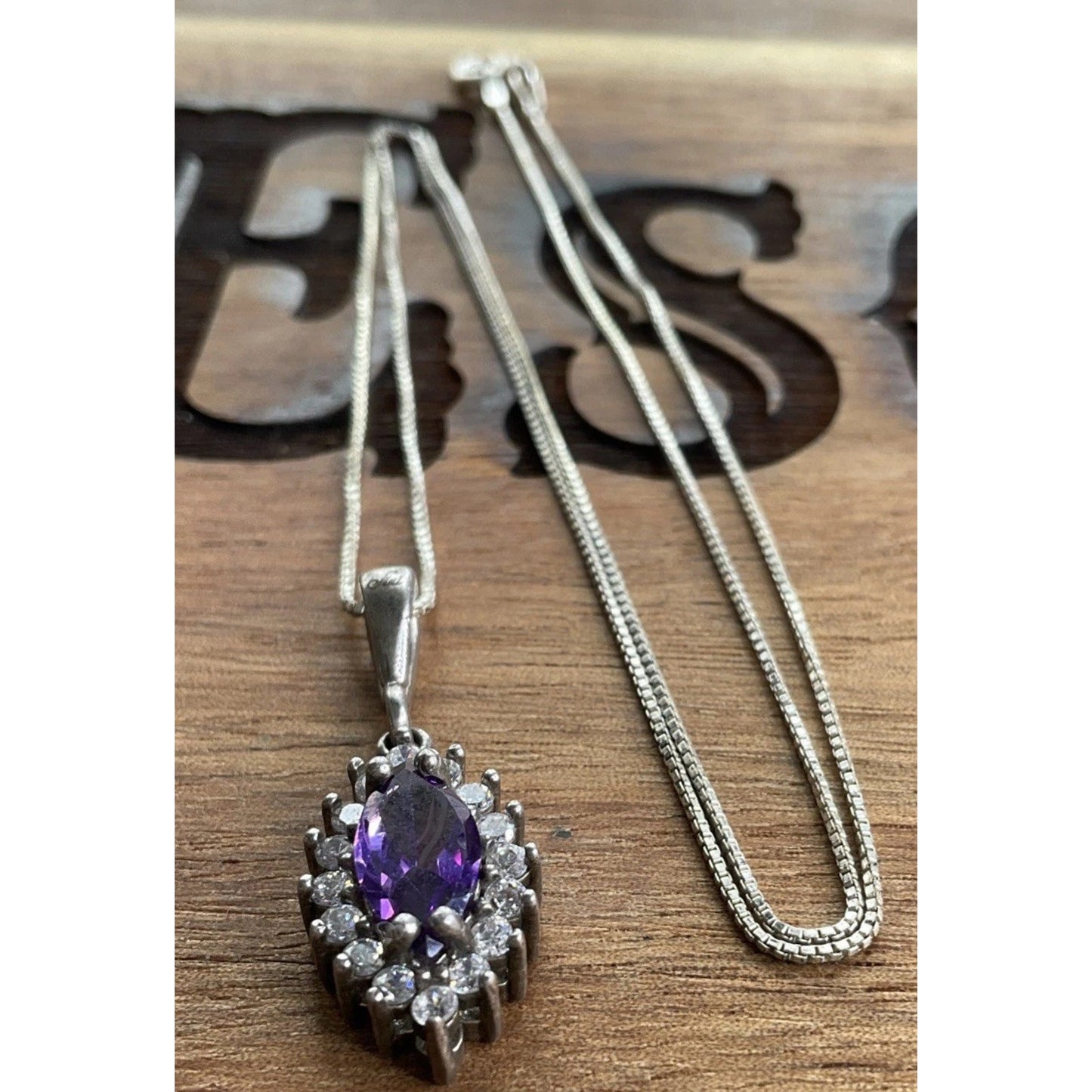 Fini Italy 925 Purple Halo Pendant & Necklace Italian Sterling Silver 21”