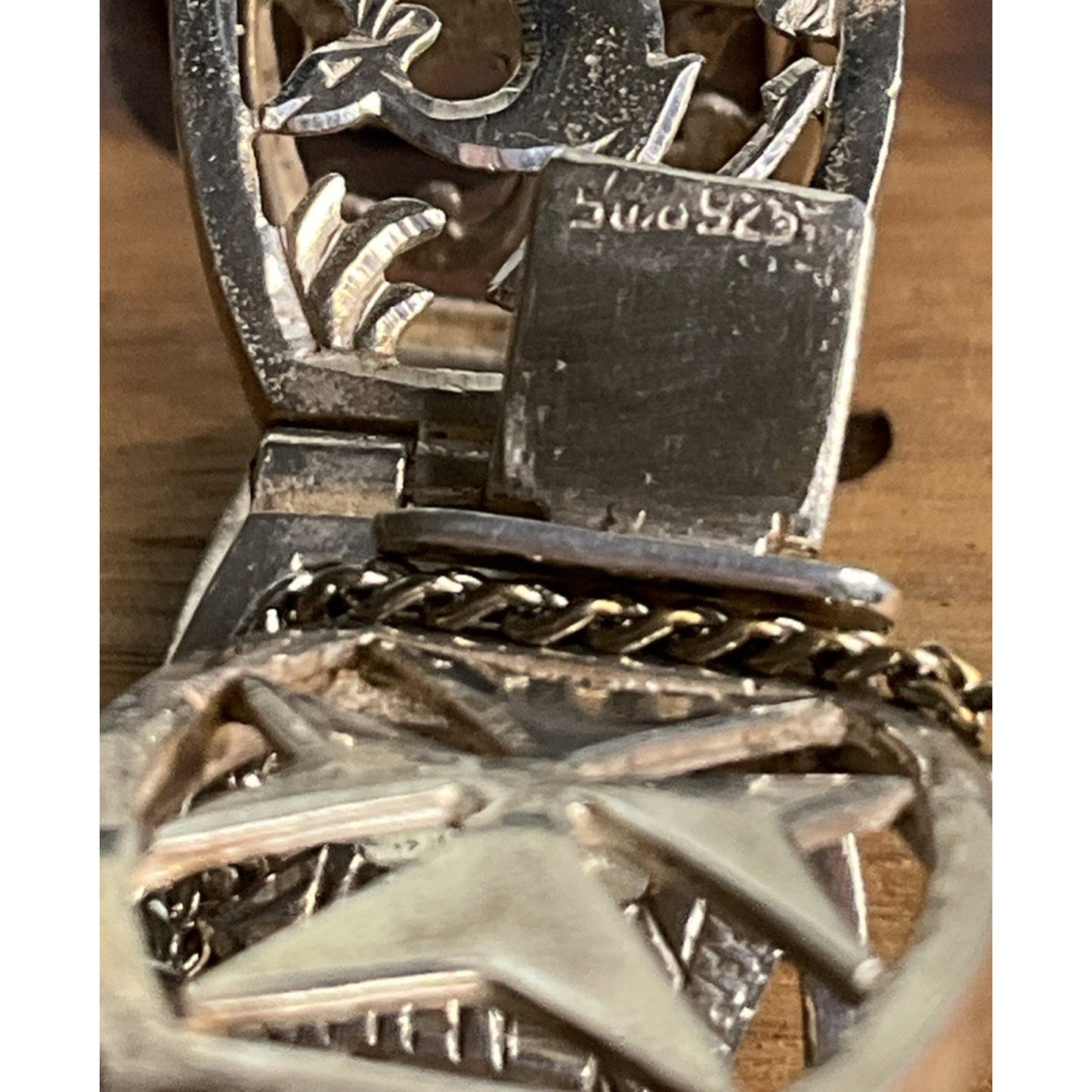 Vintage Sterling Silver Panel Bracelet Scenic Deer Floral Links
