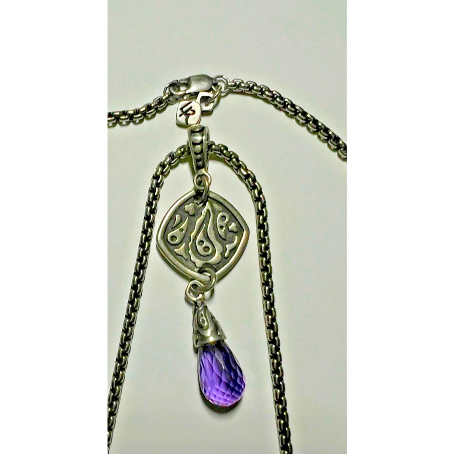 Vintage Lori Rogers Sterling Silver Amethyst Teardrop Pendant And Necklace