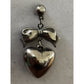 Vintage Sterling Silver 925 Bow Puffy Heart Dangle Earrings 1980s - 1990s
