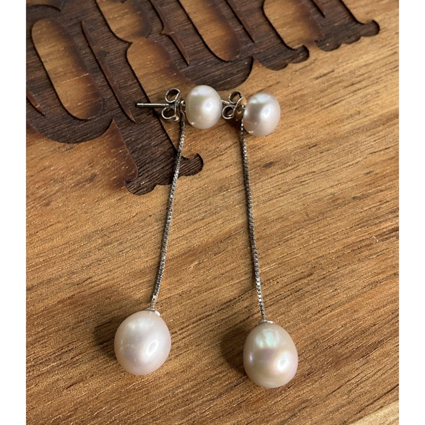 Sterling Silver Pearl Drop Earrings Long Dangle Minimalist