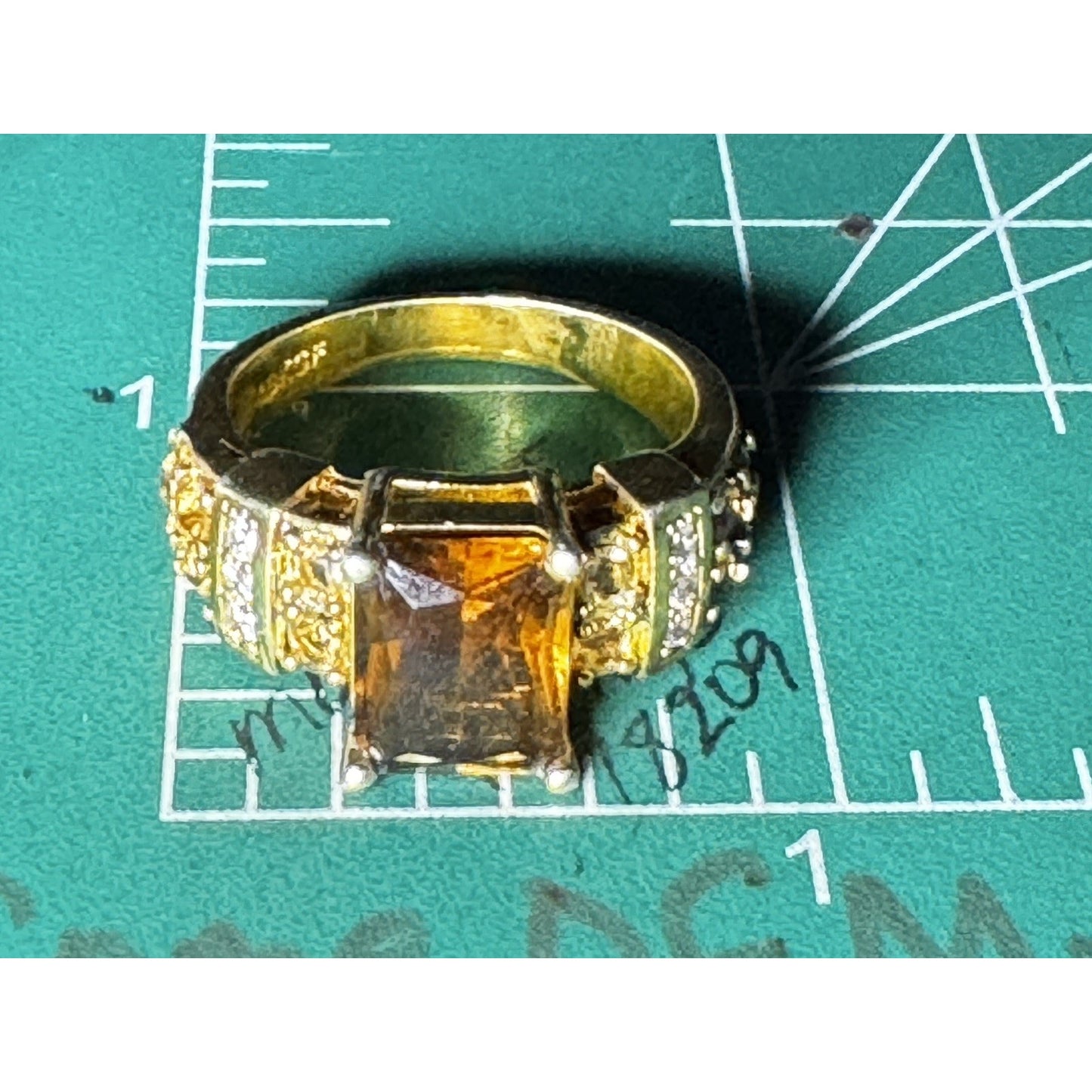 Vintage 18K GF Brown Crystal Rhinestone Cocktail Ring Size 9.25
