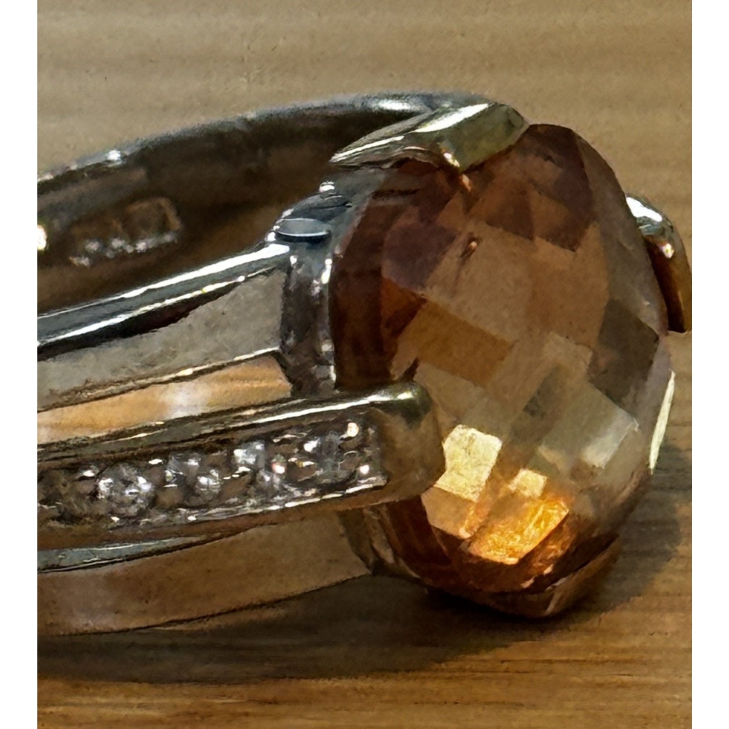 Vintage 925 Sterling Silver Champagne Quartz Statement Cocktail Ring Size 9.5