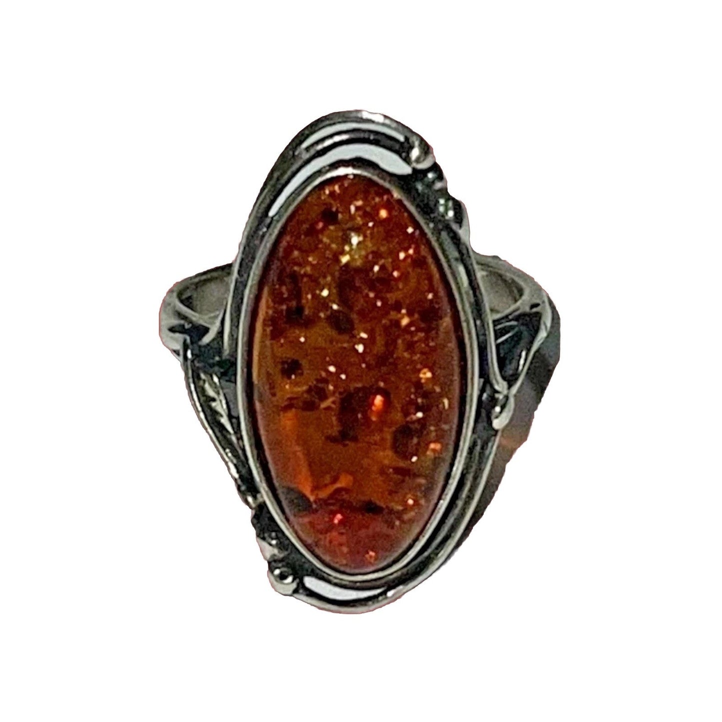 Vintage 925 Sterling Silver Baltic Amber Ring – Size 7 – Marquise Cabochon 4g