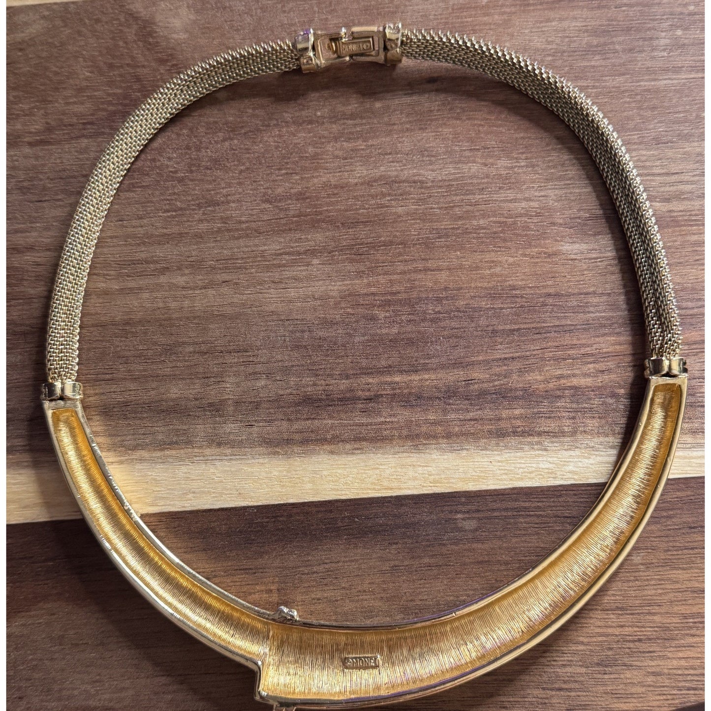 Vintage Monet Gold Tone Rare Mesh Collar Necklace Sculptural Statement Signed