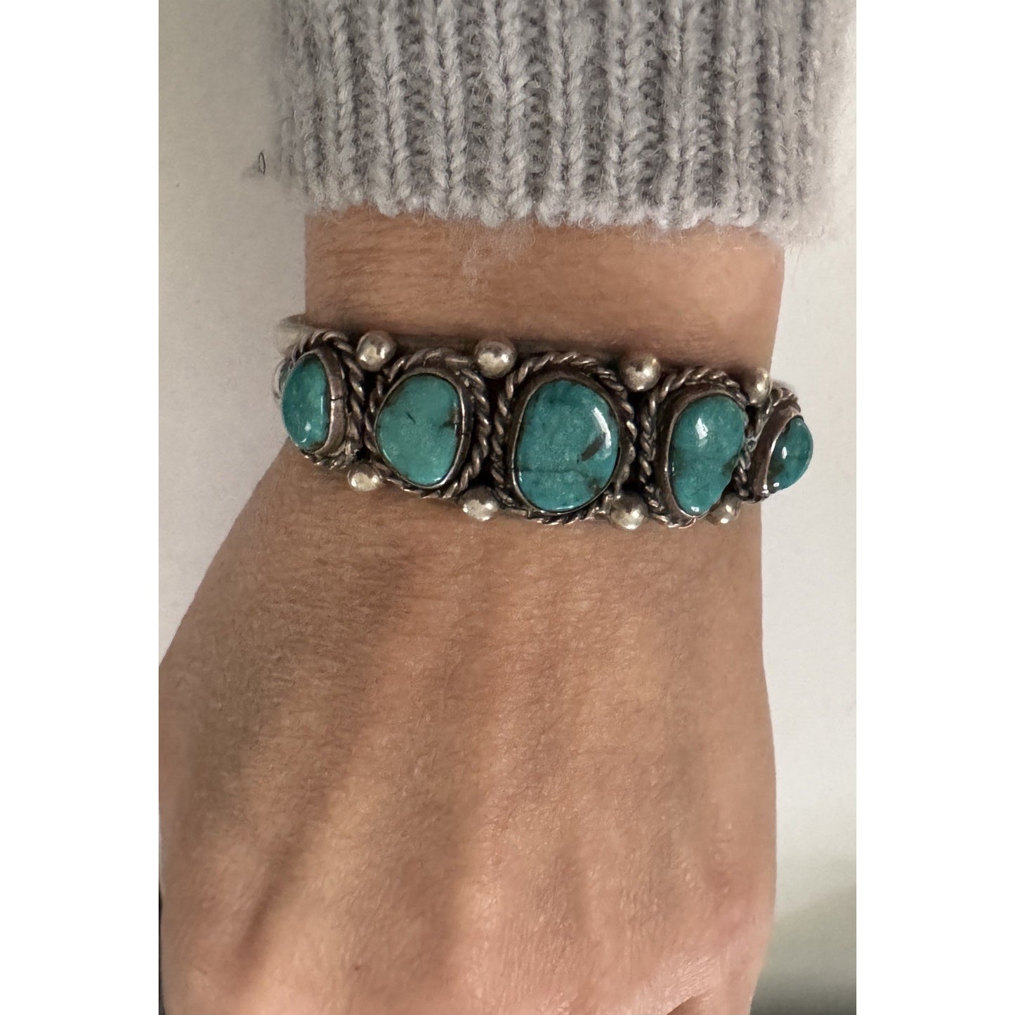 L Kaye Begay Vintage Navajo Sterling Silver Kingman Turquoise Cuff Bracelet 34g