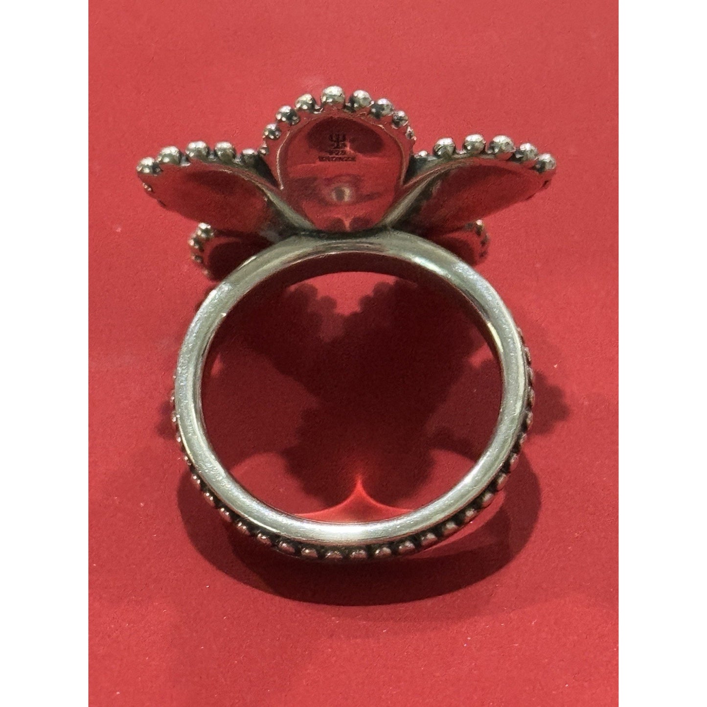 Pre owned James Avery Retired Sterling Silver & Bronze Beaded Festive Flower Ring Size 7.5