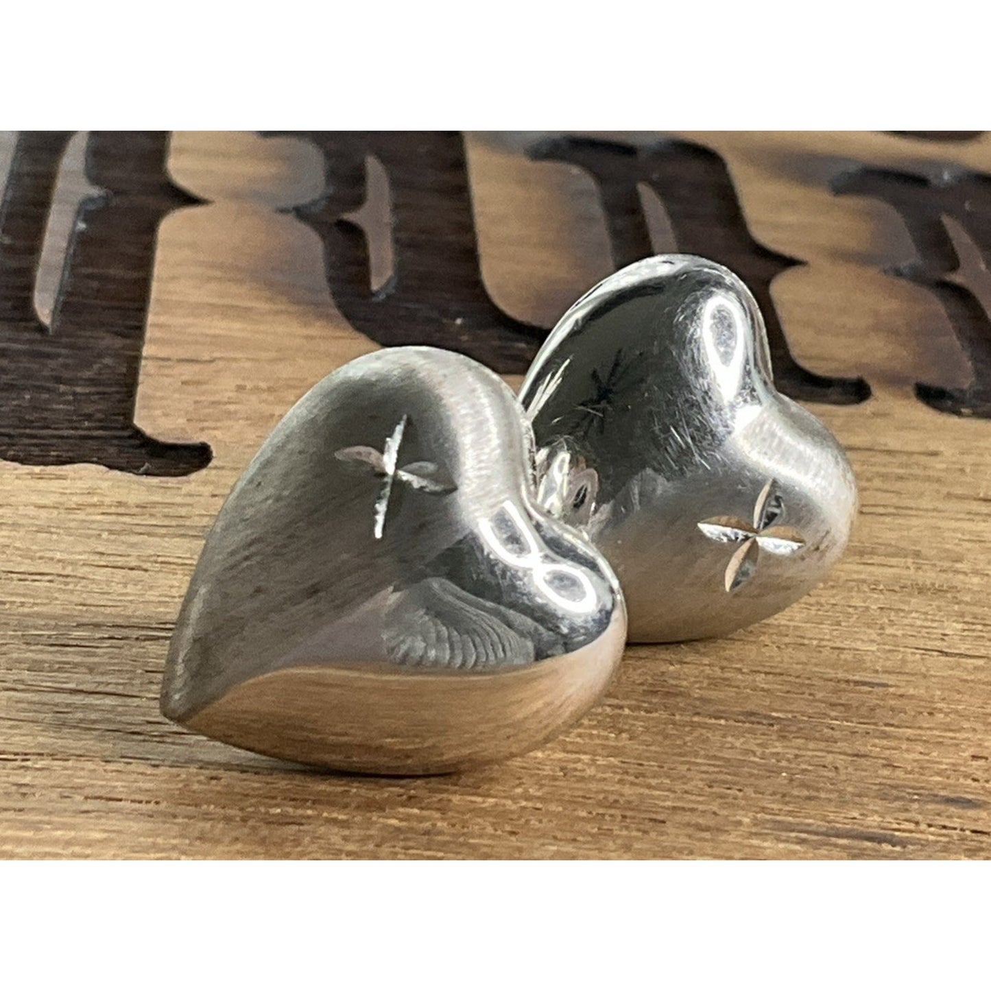 Sterling Silver Puffy Heart Stud Earrings Polished Classic